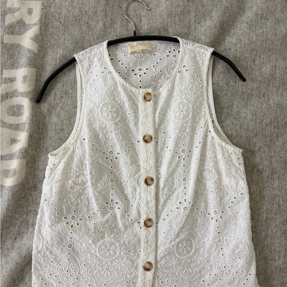 Sezane White Eyelet Button-Front top